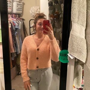 cropped peach fuzzy sweater